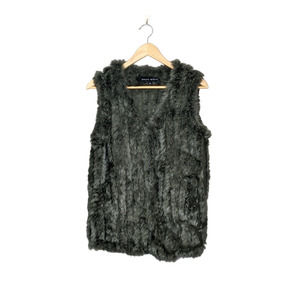 Dana Stein Gray Wool Knitted, Ranch-Raised Rabbit Fur Vest with Pockets Size M